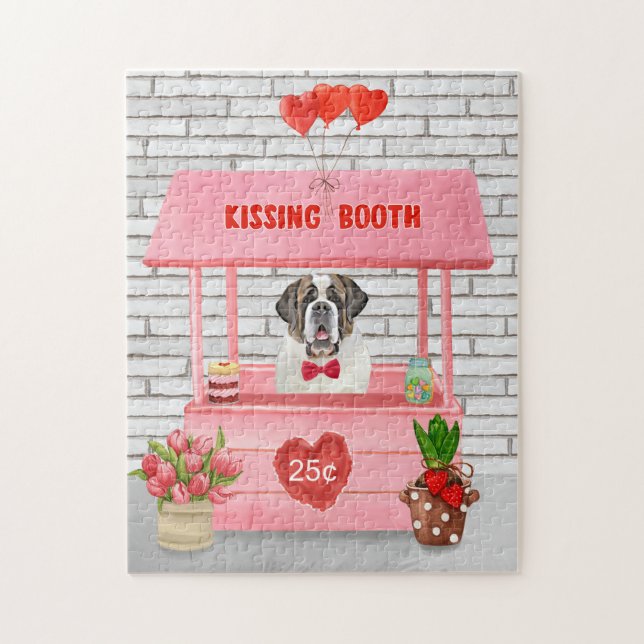 Saint Bernard Hund Valentindagen Kissing Booth Pussel (Vertikal)