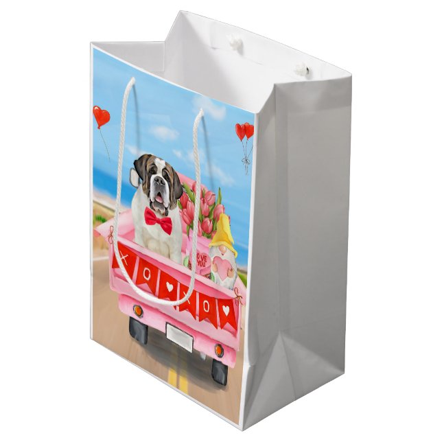 Saint Bernard Hund Valentindagen Lastbil Hearts (Framsidan Vinklad)