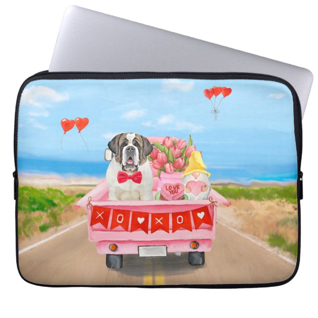 Saint Bernard Hund Valentindagen Lastbil Hearts Laptop Fodral (Framsidan)