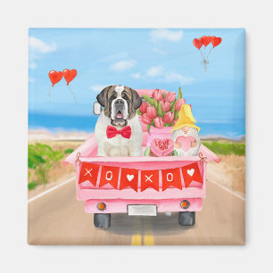 Saint Bernard Hund Valentindagen Lastbil Hearts Magnet