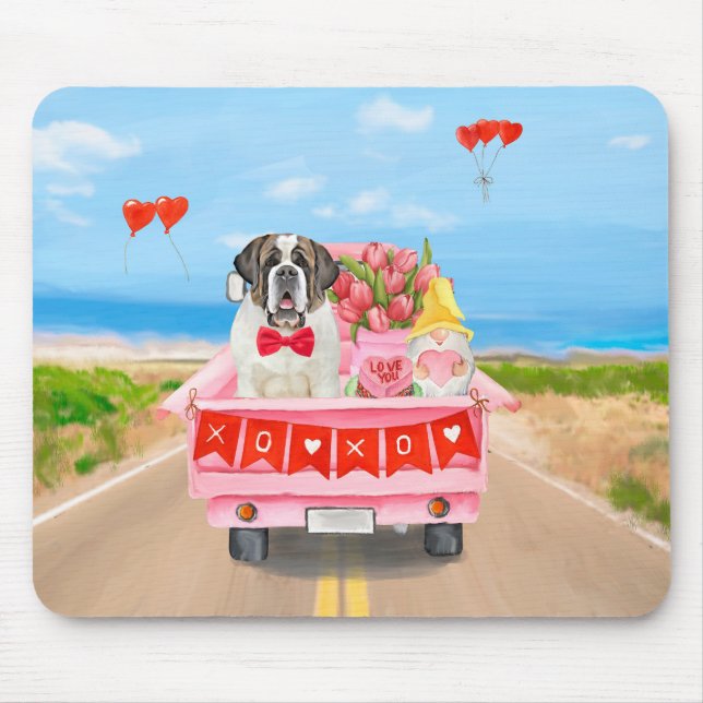 Saint Bernard Hund Valentindagen Lastbil Hearts Musmatta (Framsidan)