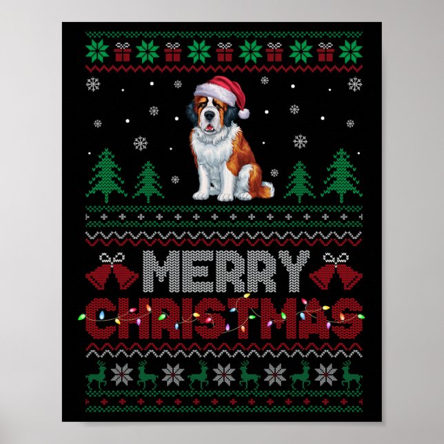 Saint Bernard Hundälskarna Santa Hat Julgran Poster (Framsidan)