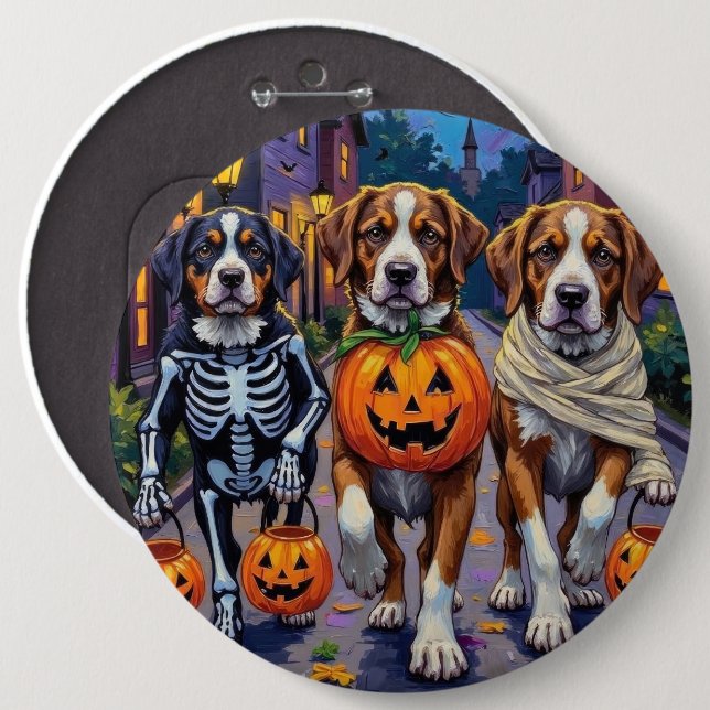 Saint Bernard Hundar i Halloween-kostymer Knapp (Framsida & baksida)