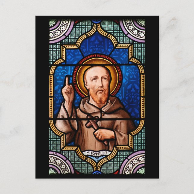 Saint Bernard i Clairvaux stached Glass Art Vykort (Framsida)