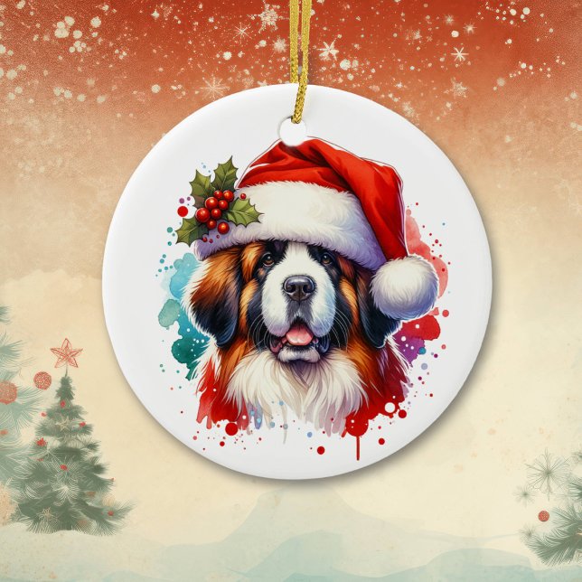 Saint Bernard i Santa Hat-Personligen jul Julgransprydnad Keramik (Skapare uppladdad)