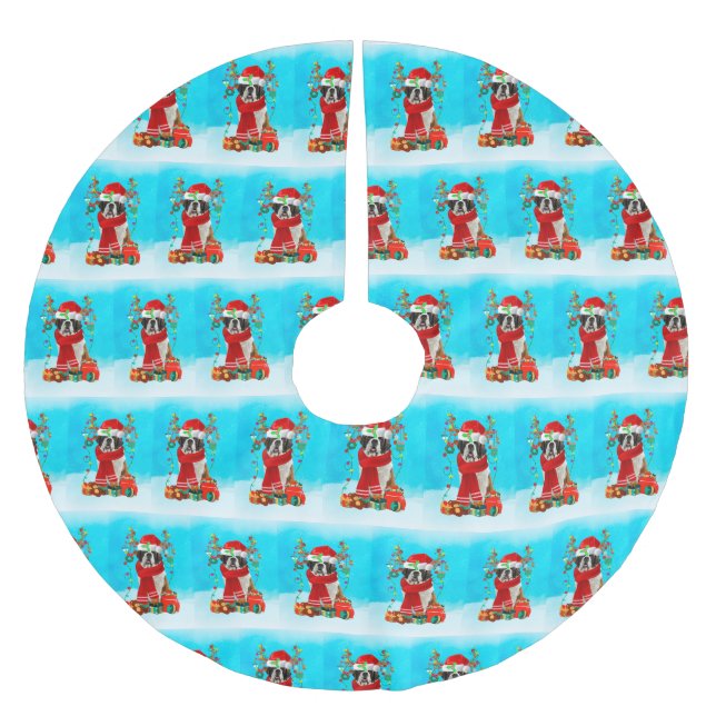 Saint Bernard i snö med julklappar Julgransmatta Borstad Polyester (Framsidan)