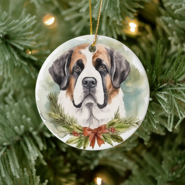 Saint Bernard-julens andningsfläkt Festive-Valp Julgransprydnad Keramik (Träd)