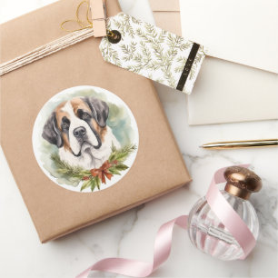 Saint Bernard-julens andningsfläkt Festive-Valp Runt Klistermärke