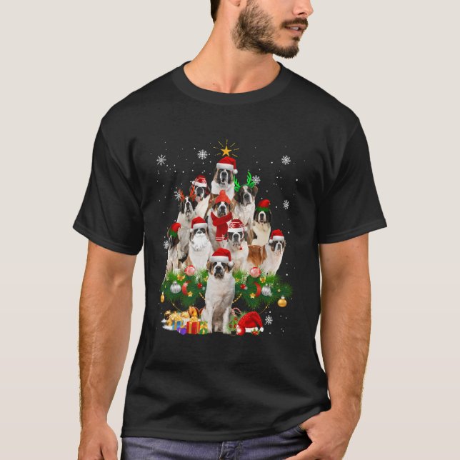 Saint Bernard Julgran Ljus Rolig hund Julafton T Shirt (Framsida)