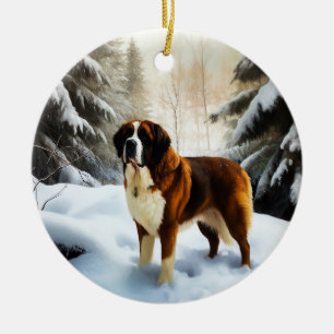 Saint Bernard Låt det snöa jul Julgransprydnad Keramik