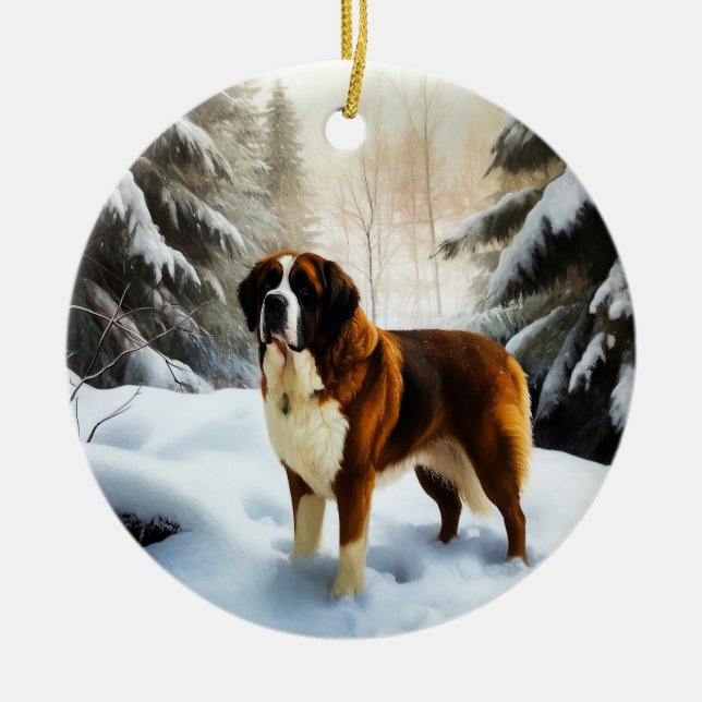 Saint Bernard Låt det snöa jul Julgransprydnad Keramik (Framsidan)