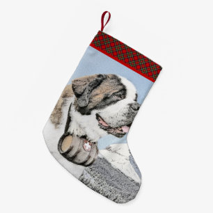 Saint Bernard-målning - Cute Original Hund Art Liten Julstrumpa