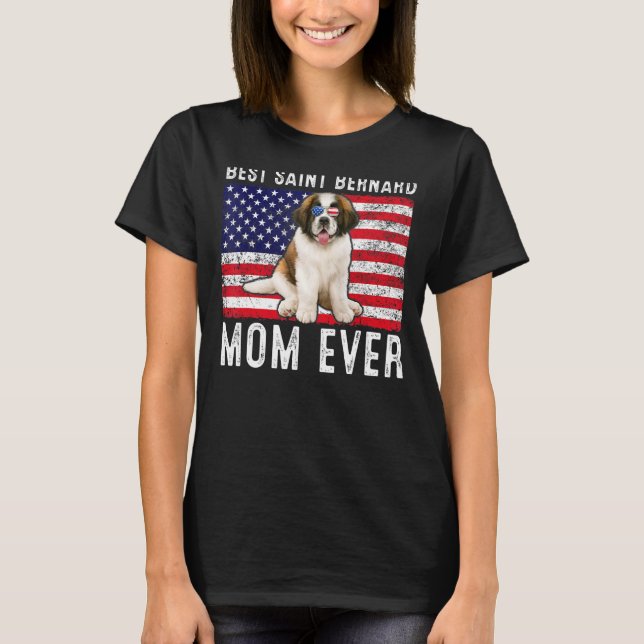 Saint Bernard Mamma Usa American Flagga Hundägare T Shirt (Framsida)