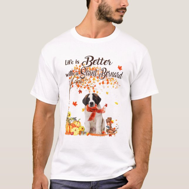 Saint Bernard Maple Träd Thanksgiving Day Cute Hun T Shirt (Framsida)