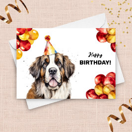 Saint Bernard med Balloons och Party Hat Birthday Kort