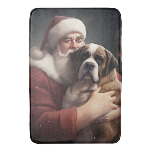 Saint Bernard med Jultomten julafton Badrumsmatta (Framsidan (Vertikal))