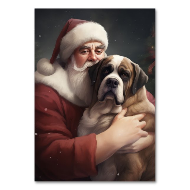 Saint Bernard med Jultomten julafton Bordsnummer (Framsidan)