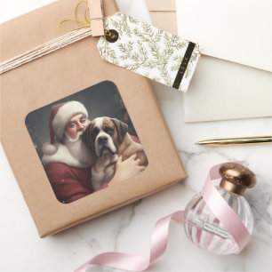 Saint Bernard med Jultomten julafton Fyrkantigt Klistermärke
