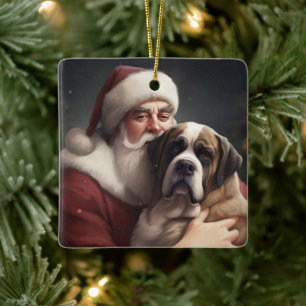 Saint Bernard med Jultomten julafton Julgransprydnad Keramik