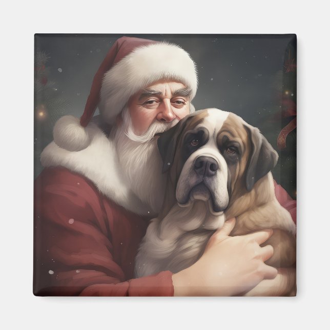 Saint Bernard med Jultomten julafton Magnet (Framsidan)