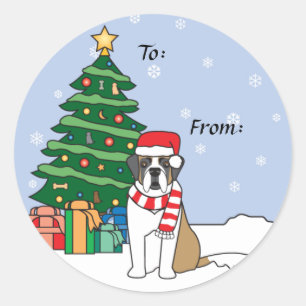 Saint Bernard och Julgran Runt Klistermärke