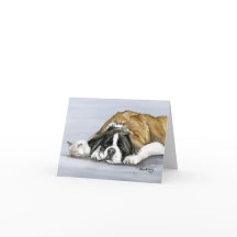 "Saint Bernard och Kitten" Hund Art Notecard