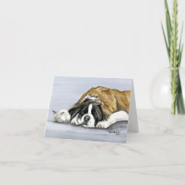 "Saint Bernard och Kitten" Hund Art Notecard Kort