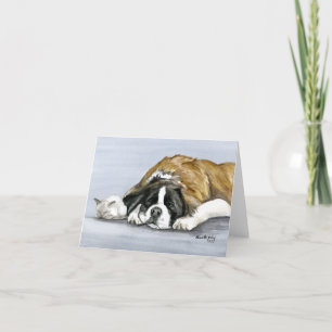 "Saint Bernard och Kitten" Hund Art Notecard Kort