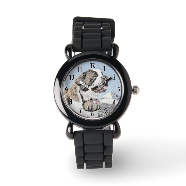 Saint Bernard Painting - Cute Original Hund Art Armbandsur (Framsida)