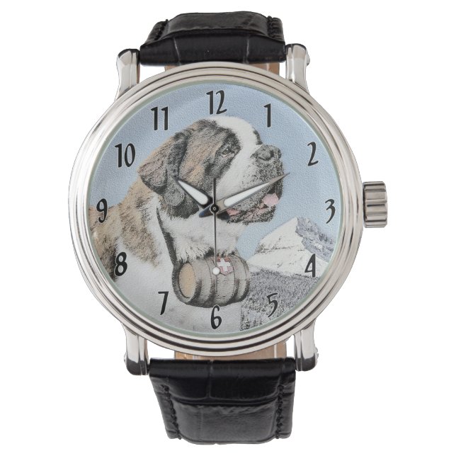 Saint Bernard Painting - Cute Original Hund Art Armbandsur (Framsida)