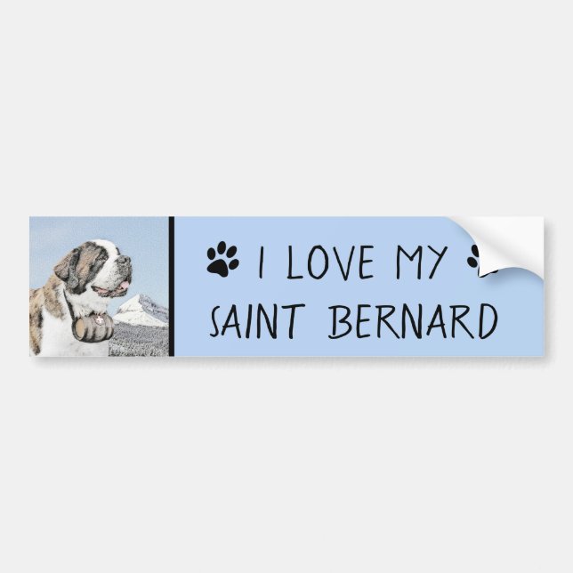 Saint Bernard Painting - Cute Original Hund Art Bildekal (Framsidan)