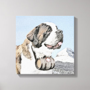 Saint Bernard Painting - Cute Original Hund Art Canvastryck