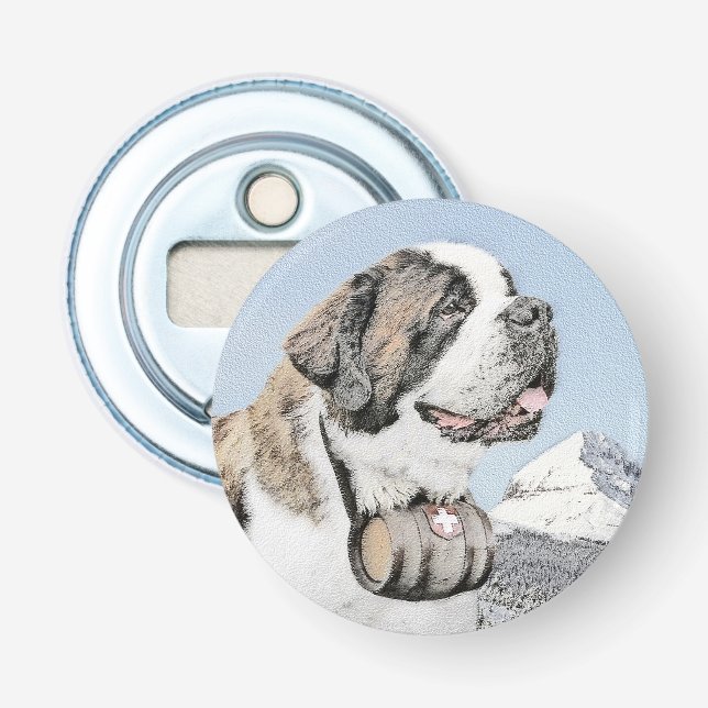 Saint Bernard Painting - Cute Original Hund Art Flasköppnare (Framsidan)