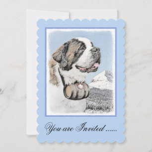 Saint Bernard Painting - Cute Original Hund Art Inbjudningar