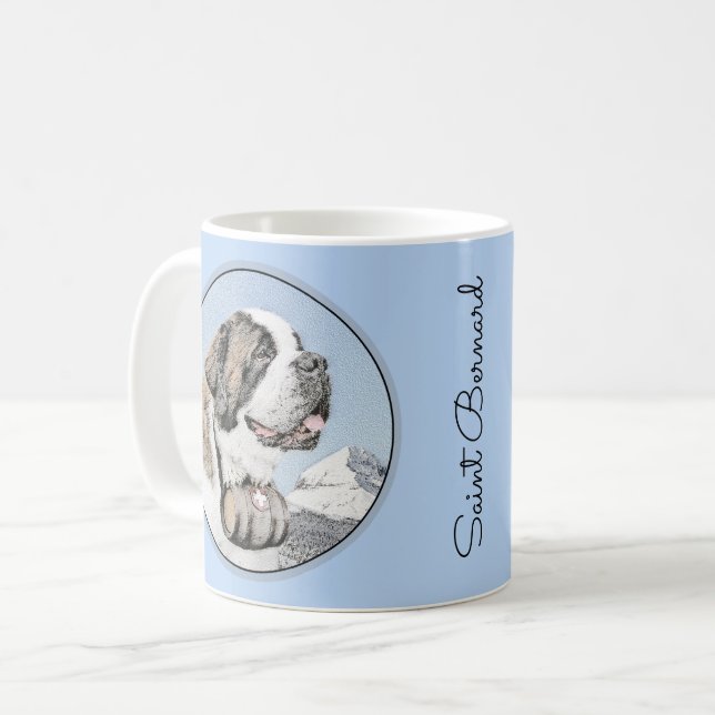 Saint Bernard Painting - Cute Original Hund Art Kaffemugg (Framsida vänster)