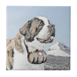 Saint Bernard Painting - Cute Original Hund Art Kakelplatta
