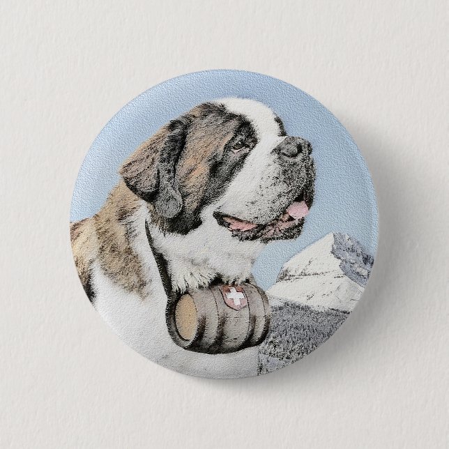 Saint Bernard Painting - Cute Original Hund Art Knapp (Framsida)