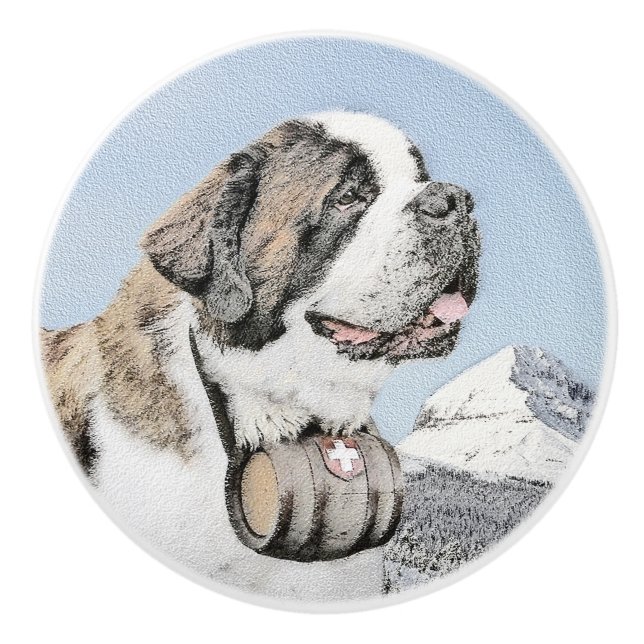 Saint Bernard Painting - Cute Original Hund Art Knopp (Framsidan)