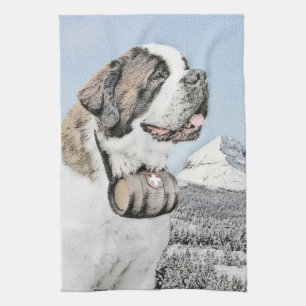 Saint Bernard Painting - Cute Original Hund Art Kökshandduk