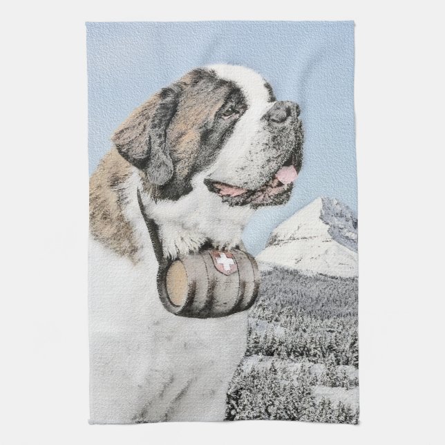 Saint Bernard Painting - Cute Original Hund Art Kökshandduk (Vertikal)