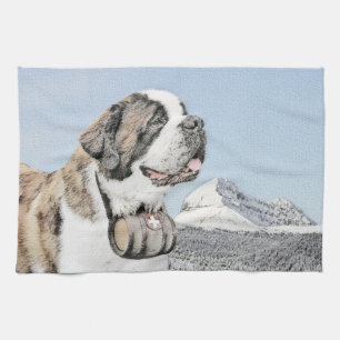 Saint Bernard Painting - Cute Original Hund Art Kökshandduk