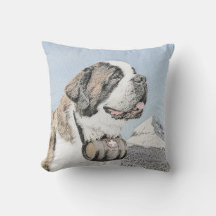 Saint Bernard Painting - Cute Original Hund Art Kudde