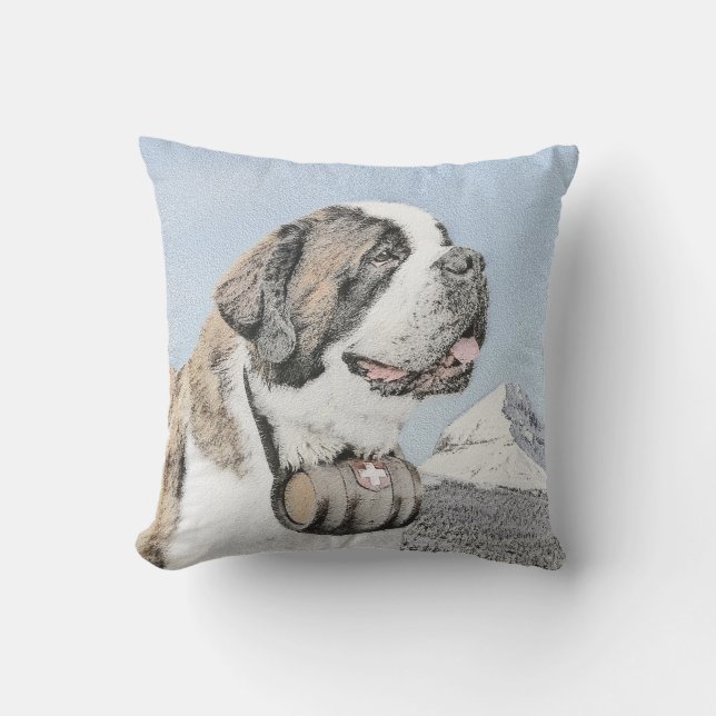 Saint Bernard Painting - Cute Original Hund Art Kudde (Framsida)
