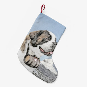Saint Bernard Painting - Cute Original Hund Art Liten Julstrumpa