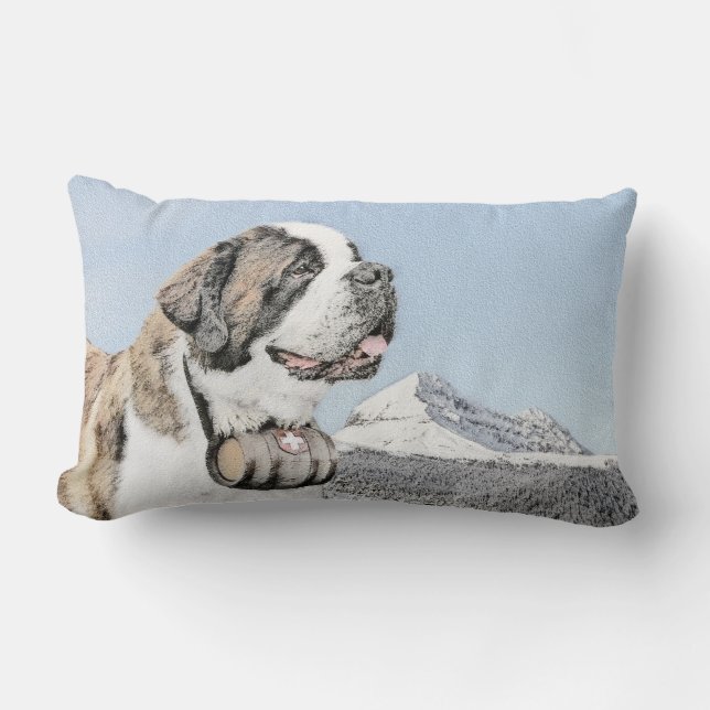Saint Bernard Painting - Cute Original Hund Art Lumbarkudde (Framsida)