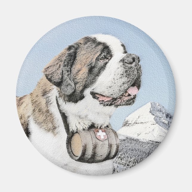 Saint Bernard Painting - Cute Original Hund Art Magnet (Framsidan)