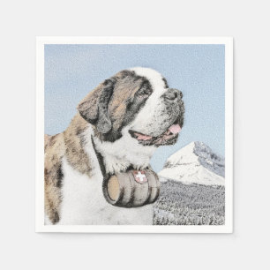 Saint Bernard Painting - Cute Original Hund Art Pappersservett