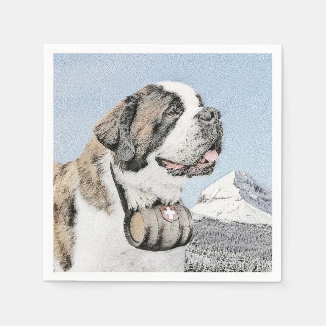 Saint Bernard Painting - Cute Original Hund Art Pappersservett (Framsidan)
