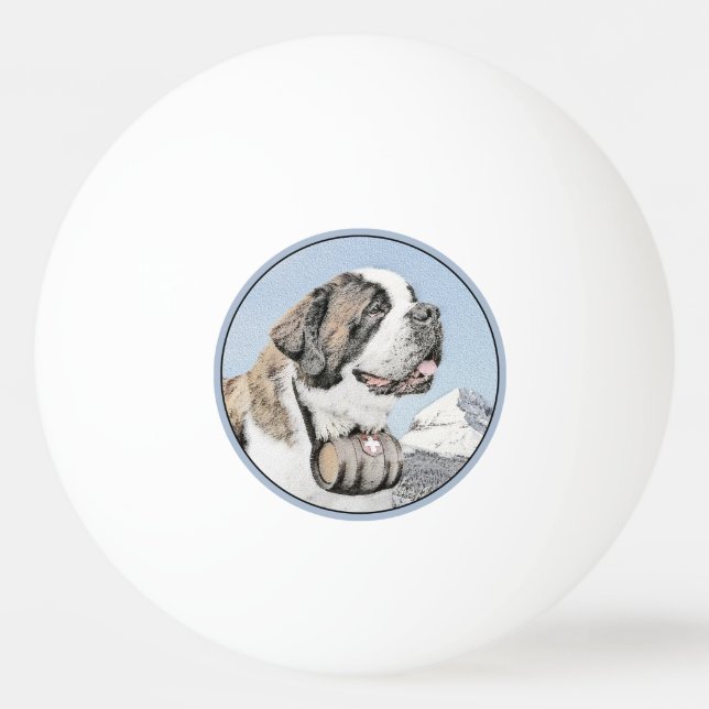 Saint Bernard Painting - Cute Original Hund Art Pingisboll (Framsidan)