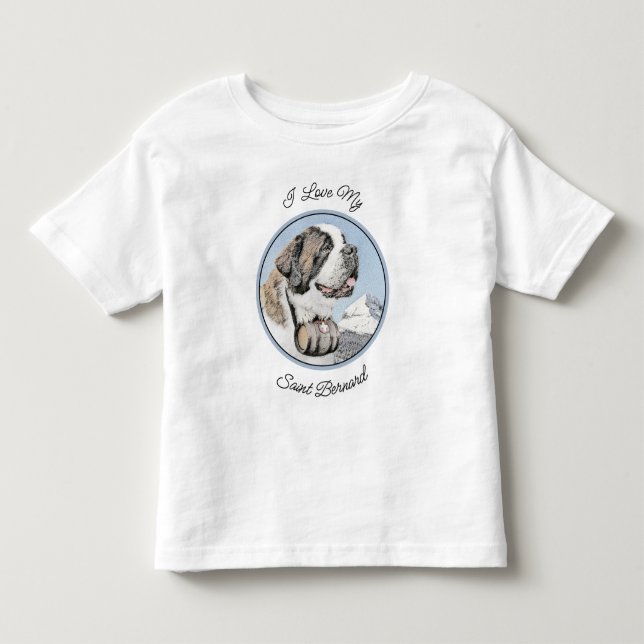 Saint Bernard Painting - Cute Original Hund Art T Shirt (Framsida)